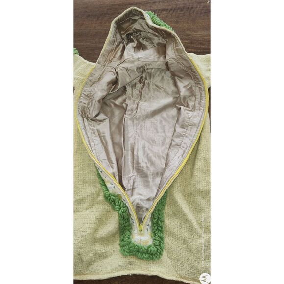 Vintage handmade baby bunting w bunny trim yellow green Easter lined - Picture 10 of 13